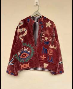 Chaqueta de Terciopelo para Mujer Tallas Grandes, con Bordado a Mano de Ojo de Serpiente, Corte Holgado, Abrigo de Otoño de Manga Larga, Material Grueso - Product Image 4