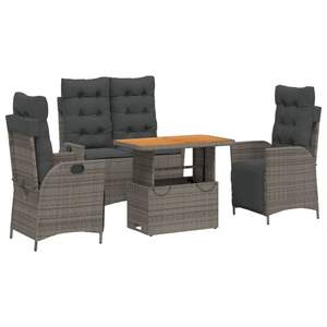Set da pranzo in 4 pezzi con Patio in Rattan grigio con cuscini mobili da esterno resistenti - Product Image 2
