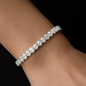 Silver <b>Rose</b> Gold Plated Moissanite Tennis Bracelet Brilliant Cut Channel Setting Geometric Design Trendy Unisex Everyday Wear - Product Image 4