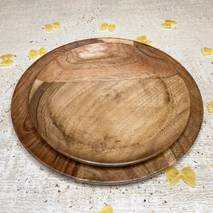 Platos redondos de madera de acacia hechos a mano - Platos de madera - Platos de madera para comida - Platos para servir - Product Image 1