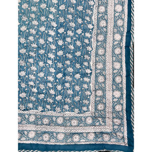 Couette double réversible en coton 100% imprimée à la main, bleu clair, style vintage, écologique, avec motif floral pour la maison - Product Image 2