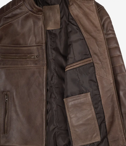 Blouson de motard slim en cuir d'agneau noir pour homme, style café racer, avec détail frontal, épais, vintage, décontracté, idéal pour l'hiver - Product Image 4