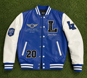OEM Custom Baseball Letterman <b>Jacket</b> Blue & White with Chenille Embroidery PU Leather Sleeves Snap Button Closure Unisex <b>Jacket</b> - Product Image 6