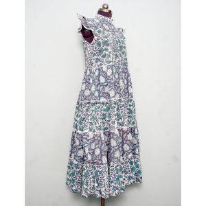 Robe Courte d'Été Imprimée Florale Coupe Trapèze Col Rond Manches Courtes en Coton Biologique Tricoté Confortable avec Boutons Style Décontracté Plage Indienne - Product Image 5