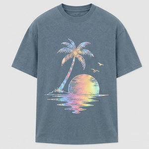 Camiseta moderna con estampado reflectante para hombre, camiseta de algodón transpirable, manga corta, moda informal, uso diario ligero - Product Image 1