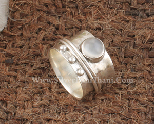 925 Sterling Silver Classic Bezel Setting Wedding <b>Spinner</b> <b>Ring</b> Anxiety Natural Rainbow Moonstone Fidget Band Meditation Boho - Product Image 5