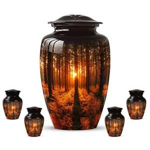 Urnas de Metal para Cenizas Humanas, Urnas para Cenizas de Adultos, Urnas Personalizadas para Mamá, Urnas Funerarias, Urnas con Diseño de Atardecer en el Bosque - Product Image 1