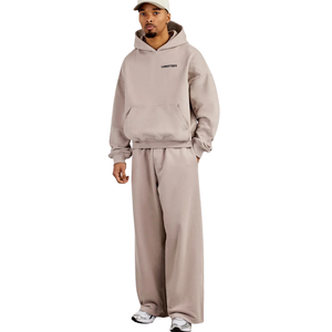 Mens Relaxed Pullover Hoodie with Wide Leg Open Hem <b>Trousers</b> Two Piece Tracksuit Adjustable Hem Drawstring Waist Long Sleeve Set - Product Image 1