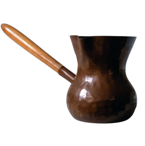 Hermosa cafetera turca, griega y árabe de latón grabado, para hornilla, tipo Cezve Ibrik Briki, con mango de madera - Product Image 4