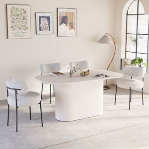 Mesa de Comedor Moderna de Estilo Medieval de 63 Pulgadas con 4 Juegos de Sillas Circulares Acolchadas sin Brazos, Juego de Comedor de Fácil Montaje - Product Image 3