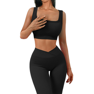 Wholesale High Quality <b>Brushed</b> Yoga Set with Crossed Waistband Wide-Leg Fitness Set for Outdoor Running Sports Set - Product Image 4