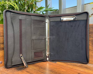 New Design Hand Tooled Quilted Leather Business Portable A4 Size Portfolio Folder Custom Cowhide Leather Zippered <b>3</b> <b>Ring</b> <b>Binders</b> - Product Image 6
