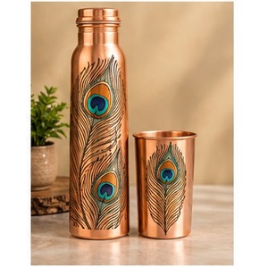 Botella de Agua Decorativa Ecológica de Cobre con Diseño Floral, Libre de BPA, Juego de Bebederos Portátiles para Viaje - Product Image 2