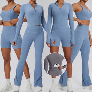 Conjuntos Deportivos de Alto Rendimiento para Mujer: Leggings y Shorts Levanta Glúteos, Sujetador Deportivo Sólido con Tirantes, Mangas Largas, Ecológicos, de Cintura Alta - Product Image 1