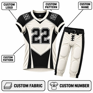 Ensemble d'uniformes de football américain, col en V, manches courtes, tissu respirant, pantalon ajusté, jersey sublimé en polyester pour adultes - Product Image 3