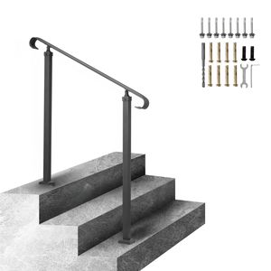 Corrimano Regolabile in Ferro Battuto per Gradini Esterni - Dispositivo di Assistenza per 1-3 Gradini - Corrimano Nero - Product Image 1