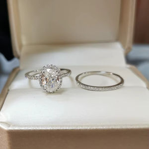 925 Silver 18K White Gold D Color Oval Moissanite Women Jewelry Wedding Set Band <b>Rings</b> Engagement <b>Ring</b> - Product Image 1