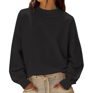 Women Turtleneck Winter Sweatshirt 100% Cotton Fleece Lightweight Breathable Eco-Friendly Digital Printing <b>Drop</b> Shoulder Style - Product Image 6