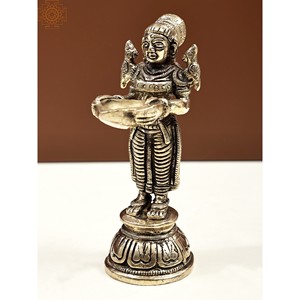 Escultura de latón artesanal de 4 pulgadas Deeplakshmi Par con loros en el hombro Artículo de diseño intrincado - Product Image 4