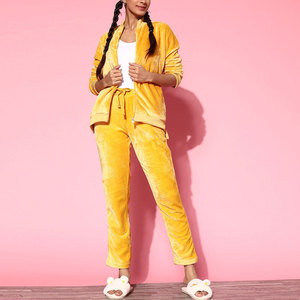 Comfortable Relaxed Fit Indoor Outdoor Women Velvet Tracksuit Smooth Finish <b>Plush</b> <b>Fabric</b> Winter Wear Women Velvet Tracksuit - Product Image 1