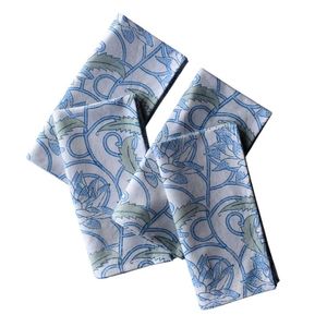 Lot de 2 serviettes en coton imprimées à la main 45x45 cm, motif floral bleu lotus classique japonais, pour la décoration de table, lavables en machine - Product Image 4