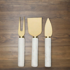 Ensemble de couteaux à fromage en acier inoxydable avec manche en marbre blanc doré, fourchettes à charcuterie, fourchettes de service, vente en gros, décoration de cuisine, cadeau personnalisé - Product Image 2