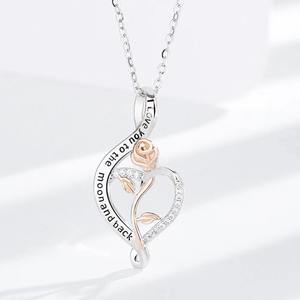 ZAWO HOUSE Collier Pendentif Fleur Rose en Argent Sterling 925 Plaqué Or avec Moissanite pour Femme, Bijou de Mariage Tendance - Product Image 5