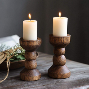 Juego de portavelas de madera de varios tamaños para mesa de boda, cena o decoración boho para el hogar, accesorio de estilo interior. - Product Image 1