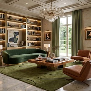 Modern Olive Green Area Rug Abstract Contour Hand Tufted Wool Carpet Contemporary Living Room Bedroom Minimalist Floor Decor Rug - Product Image 6