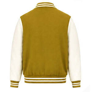 <b>Men</b> Varsity <b>Jacket</b> Olive Green <b>White</b> Sleeve Solid Color Casual Turn-down Collar Button Closure Autumn Wear Hot selling Wholesale - Product Image 2