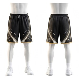 Tenue de basketball pour homme NEXTEX, maillot sans manches et short en polyester avec imprimé rayures météores noir et or, kit de sublimation - Product Image 6