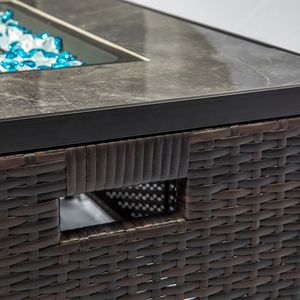 Tavolo con Braciere a Propano per Esterni con Design in Rattan, Tavolo con Fuoco a Gas con Piano in Piastrelle per Intrattenimento all'Aperto - Product Image 6