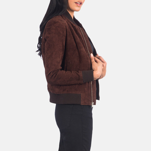 Customized Premium <b>Suede</b> Brown Women's Bliss Varsity <b>Jacket</b> Baseball <b>Jacket</b> For Women - Product Image 6
