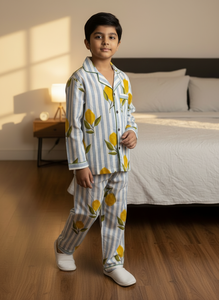 Pyjamas en pur coton pour enfants, ensembles chemise et pantalon, très confortables pour toutes les saisons, coton premium, imprimé mangue sur la robe. - Product Image 3