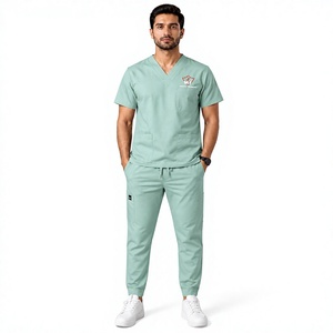 Conjunto de Uniforme Médico para Hombre, Cuello en V, Color Verde Menta, Tela de Algodón y Poliéster, Uniformes de Hospital - Product Image 1
