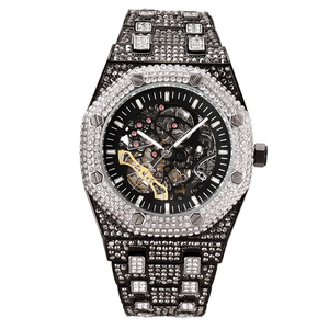 Reloj de Lujo Automático para Hombre con Diamantes de Moissanita en Forma de Caja Redonda y Correa de Acero Inoxidable - Product Image 2