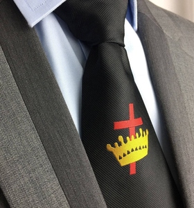 Corbata Masónica Royal Arch Negra con Diseño de Corona y Cruz Bordada, Corbata Clásica Formal de Poliéster, Corbata Negra de los Caballeros Templarios - Product Image 3