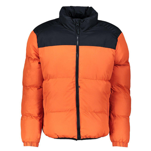 Men's Navy <b>Red</b> Color Block Hooded Puffer <b>Jacket</b> Quarter Zip Windproof Casual Winter Coat Thick Polyester Wadding - Product Image 4
