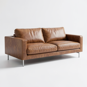 Canapé en cuir véritable de style Mid-Century Modern, diverses options, revêtement en cuir véritable, causeuse pour salon, design de mobilier - Product Image 1