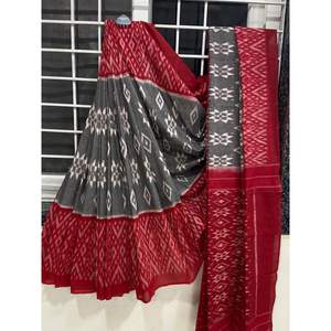 FANCY LINEN IMPRESIÓN DIGITAL TRABAJO SAREE CON BOLUSE DESECHADO ROJO - Product Image 1