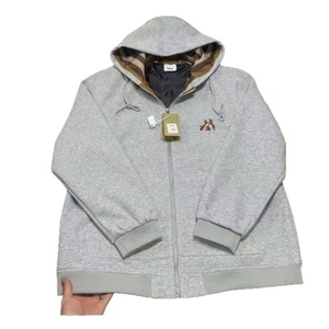Vente en gros : Sweat à capuche zippé pour homme, gris classique, en coton épais, avec broderie de luxe et rayures, style décontracté classique - Product Image 5