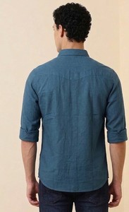 เสื้อเชิ้ตผู้ชาย Enovate แบบกระดุมสองแถว สีพื้น แขนยาว สไตล์ลำลอง ปกคอพับ ระบายอากาศได้ดี ผ้าป๊อปลินคอตตอน - Product Image 3