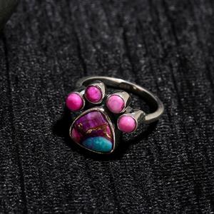 Wholesale Bohemian Natural Pink Spiny <b>Turquoise</b> <b>Rings</b> 925 Silver Fashionable Oyster <b>Turquoise</b> Jewelry for Women's Wedding - Product Image 2