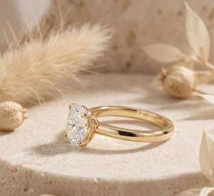 14K Yellow Gold 1.50CT Oval Cut Moissanite Engagement <b>Ring</b> Solitaire 4 Prong Wedding <b>Ring</b> Minimalist <b>Dainty</b> Delicate - Product Image 2