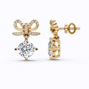 Pendientes de Lujo con Diamantes Cultivados en Laboratorio, Corte Bow Ribbon, Certificación IGI, 2.50 CTW, Oro Sólido de 14K, Baño de Rodio, para Boda - Product Image 4