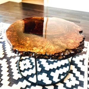 Golden Ember Burl Wood <b>Epoxy</b> Side <b>Table</b> – Handcrafted Live Edge <b>Coffee</b> <b>Table</b> with Resin Finish Molten Gold <b>Epoxy</b> Side <b>Table</b> - Product Image 6