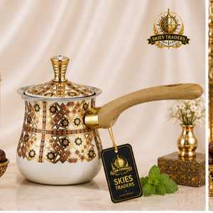 หม้อกาแฟตุรกีทองเหลืองหรูหรา ลายนูน พร้อมด้ามจับไม้และฝาปิด สำหรับการชงแบบดั้งเดิม และเป็นของขวัญสำหรับเครื่องครัว - Product Image 4