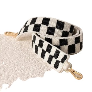 Custom Beaded Purse <b>Strap</b> Detachable Hooks Sorority Gameday <b>Bag</b> <b>Strap</b> Personalized Belt <b>black</b> and white colour seed beads - Product Image 1