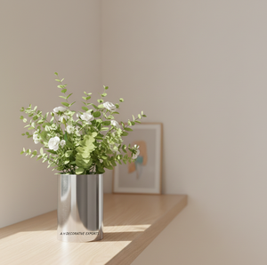Vase en acier inoxydable moderne et écologique, finition miroir argenté, centre de table décoratif cylindrique pour mariage et salon - Product Image 1