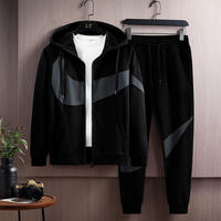 Conjunto de Chándal de Dos Piezas para Hombre, Económico, Invernal, Vintage, con Capucha, Estampado, Transpirable, Ecológico, Resistente al Viento, de Forro Polar Grueso